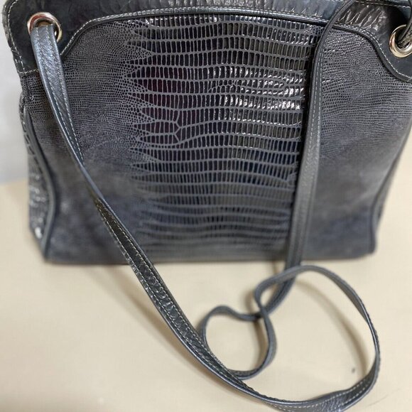 DUE FRATELLI Grey Snake Embossed Leather Women's Shoulder Bag - Picture 6 of 8